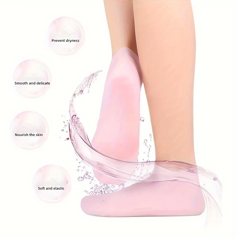 2 Pack Silicone Moisturizing Foot Socks for Cracked Feet, Foot Spa Treatment Socks Moisturizing Gel Socks 3