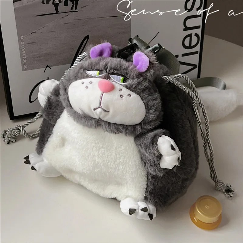 Disney Lucifer Cat Women Shoulder Bag Fashion Drawstring Plush Pocket