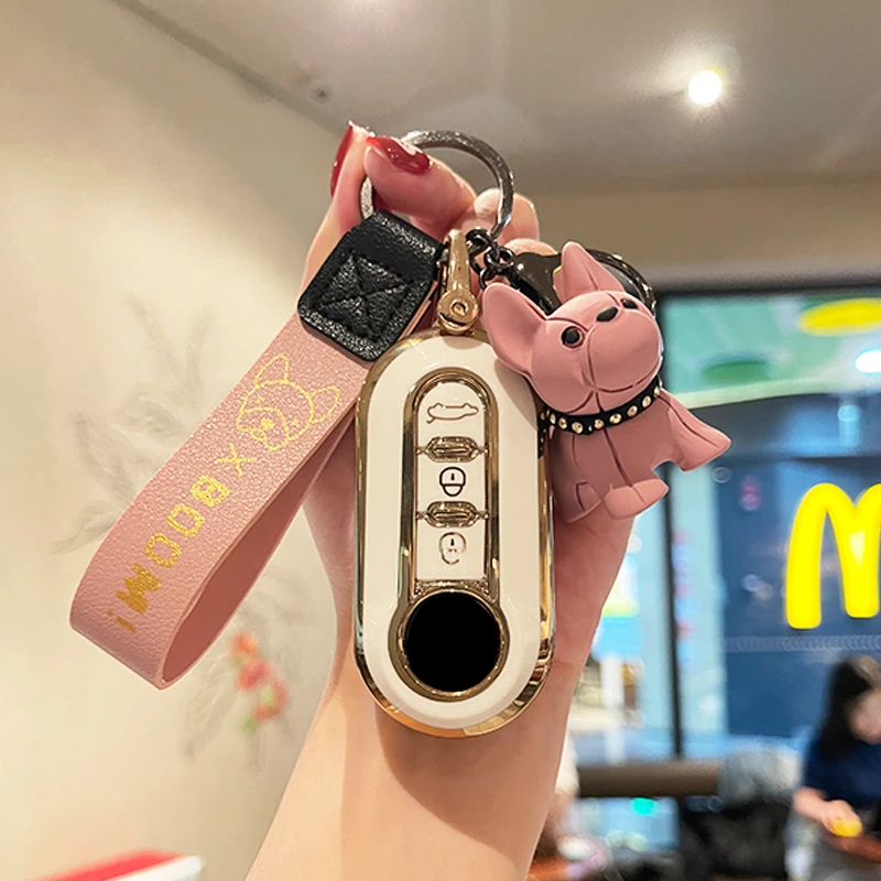 Qute Bulldog New 3 Pulsanti Tpu Car Key Case Cover Per Fiat 500 500L Flip Remote Key Shell Per Fiat Punto Panda Accessori Per Auto