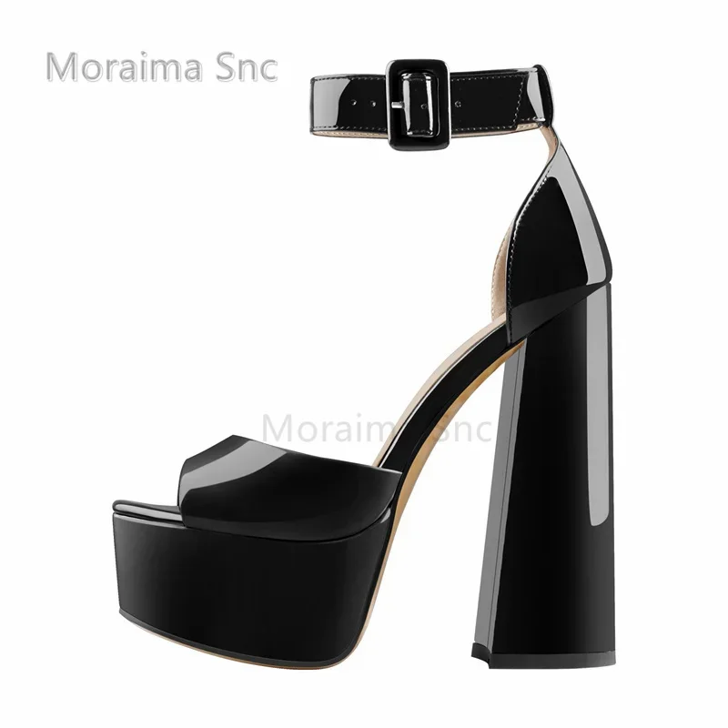 Women Sandals Women High Heels Peep Toe Chunky Platform Women's Sandals Square Heels Ankle Strap High Heels Sandals Summer Black and White Stripes Party Shoes