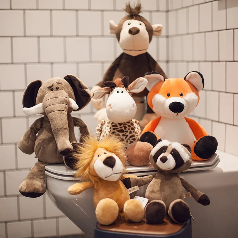 Stuffed Plush Animals Toys Soft Dolls Jungle Lion Elephant Tiger Dog Fox Monkey Deer Children Gift Kawaii Baby Kids Hobbie Toys 2