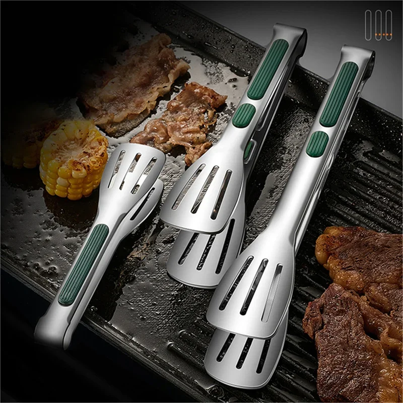 7/9/11 Inch Long Bbq Tongs Non-Slip Handle Stainless Steel Fried Barbecue Clip Salad Bread Clamp Kitchen Tools Meat Food Clips