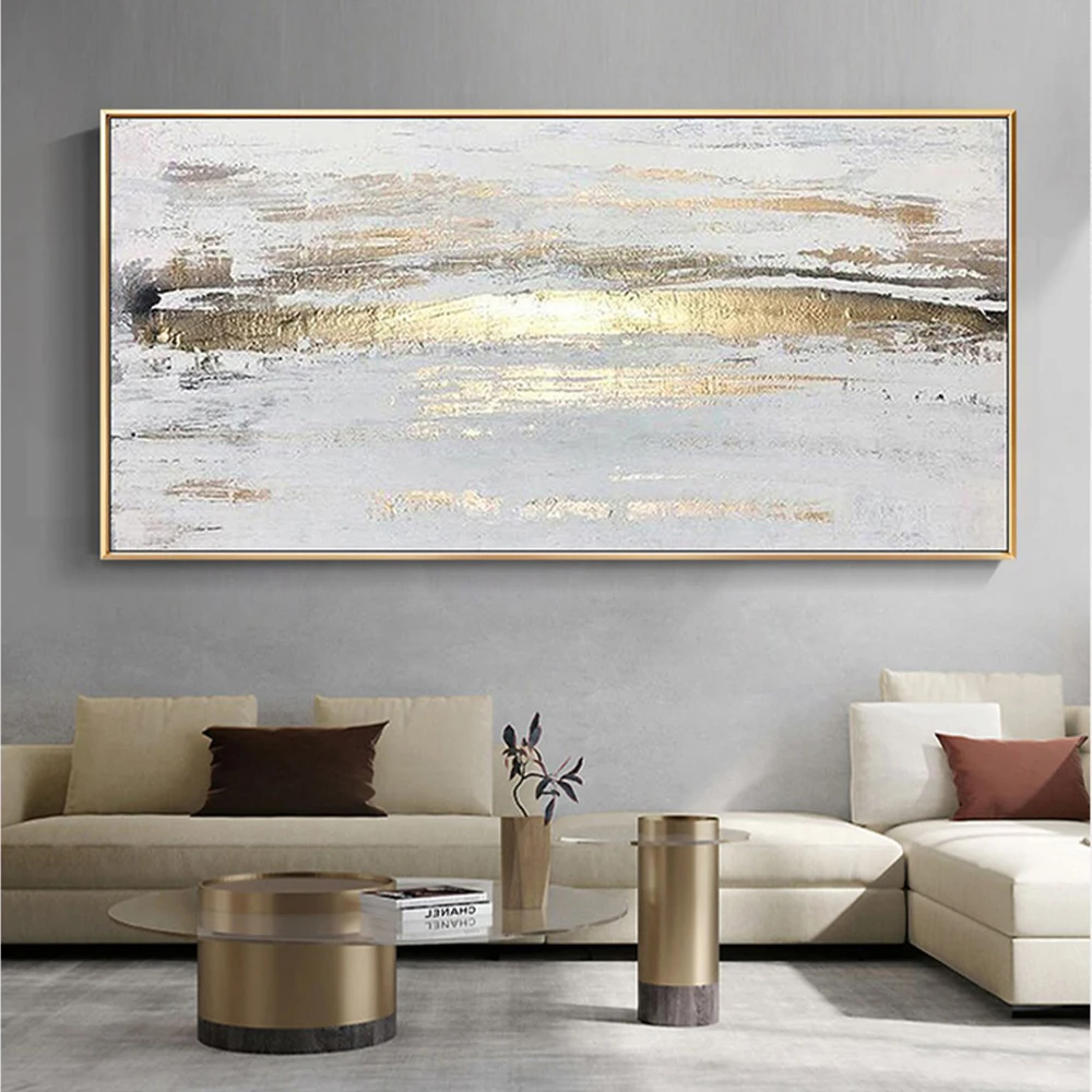 

Gold Foil Oil Painting On Canvas Handmade Abstract Oil Painting Luxurious Decoration Painting Living Room Modern Fashion Mural