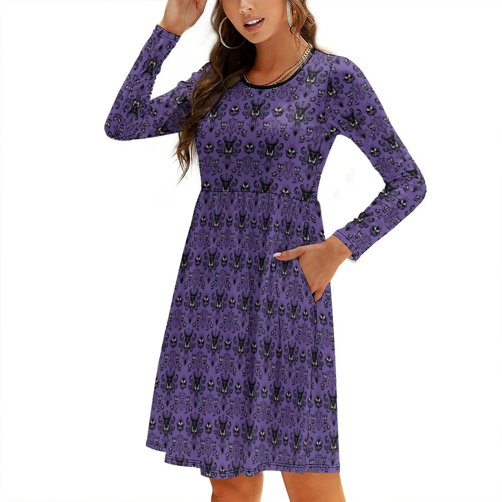 

Haunted Mansion Round Neck Baggy Dress elegant dresses for women womens dress beach dress