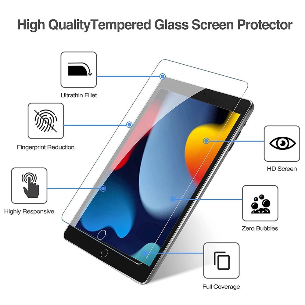 2Pcs Screen Protector For iPad 10.2'' 2020 8th Gen ipad8 A2428 A2429 A2270 Protective Film Anti Scratch Clear Tempered Glass 2