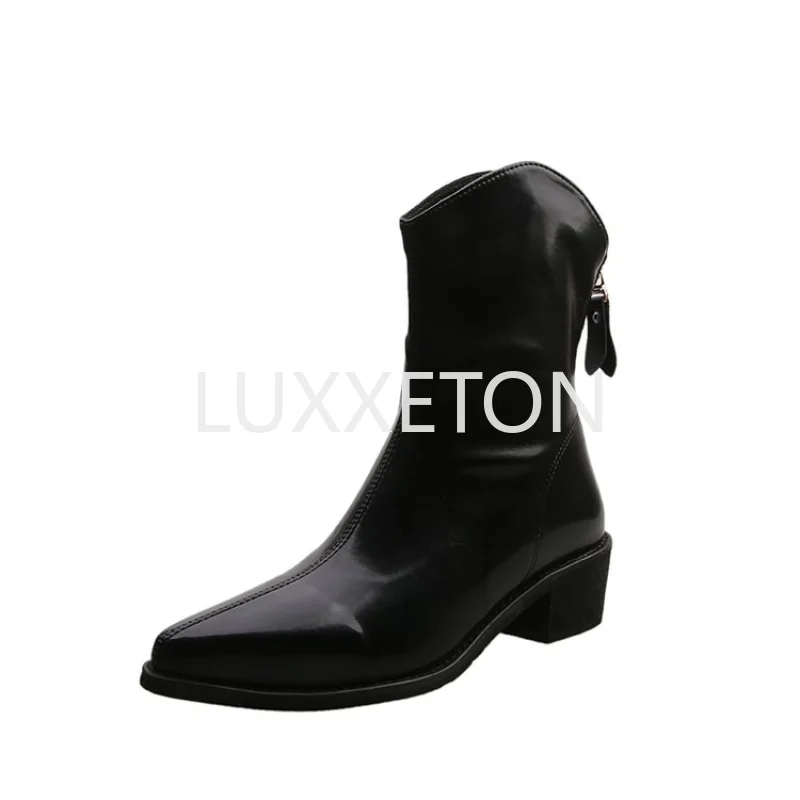 Four Seasons Large Size Boots Children's 2024 New Fashion short Boots Thick Heel Middle Tube Explosive Pointed Sexy Short Boots
