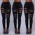 Bodycon Ripped Jeans Women Ankle Length Denim Hole Pencil Pants Pockets High Waist Punk Style Y2k Streetwear Distressed Skinny