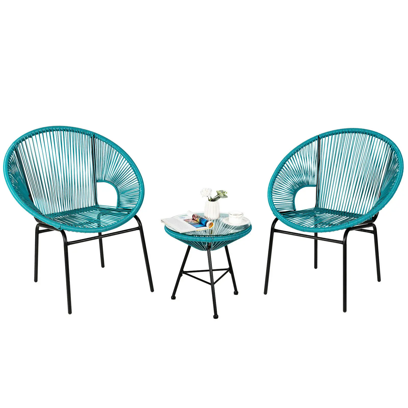

Комплект Мебели Для бистро Patiojoy из 3 предметов Acapulco, пластиковый веревочный стеклянный стол