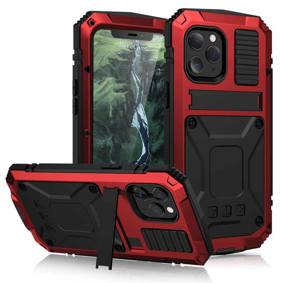 

Full-Body Rugged Armor Shockproof Protective Case for iPhone 15 14 13 12 11 Pro Max Mini 15 Plus Kickstand Aluminum Metal Cover