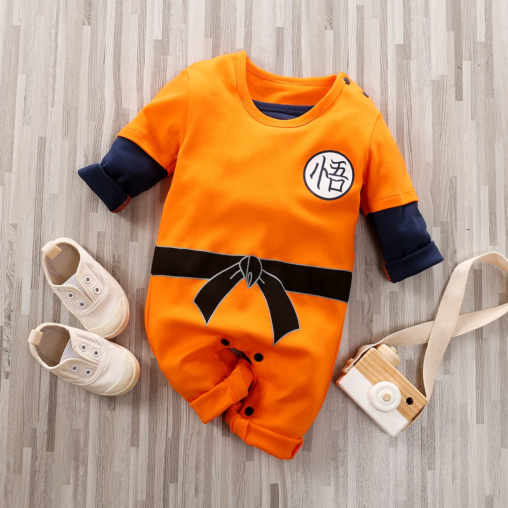 Baby Spring and Autumn Boys and Girls Long sleeved Anime Orange Training Suit Casual All Cotton Bodysuit 1