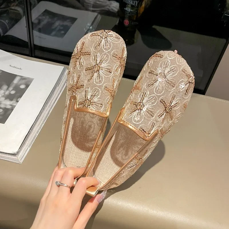 Ladies Shoes 2024 High Quality Shallow Women's Flats Fashion Sequins Daily Flats Women Hot Sale Round Head Solid  Flat Low Heels 2