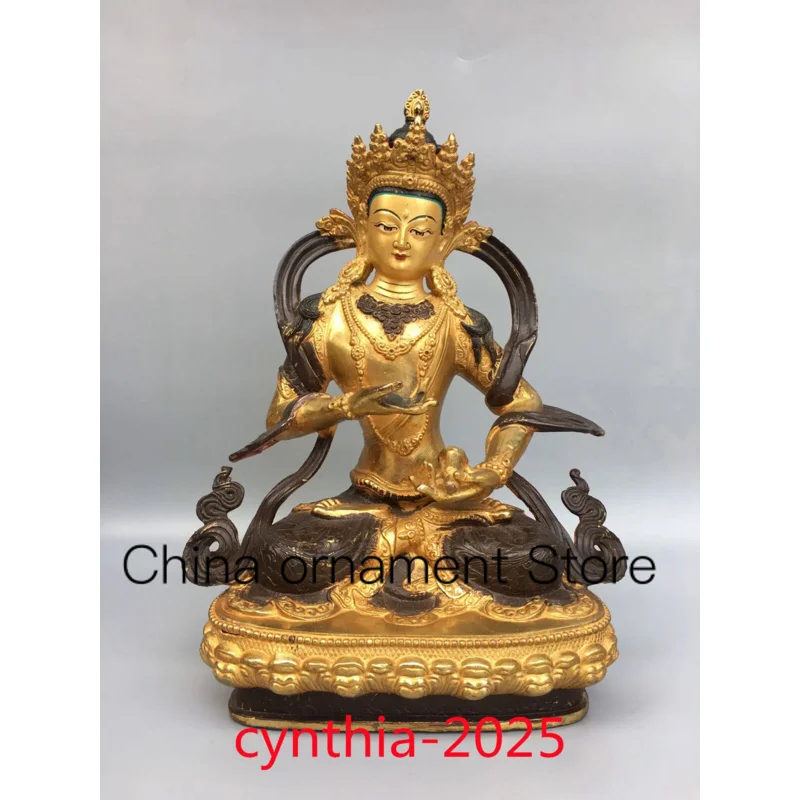 

12"Chinese Old antiques Pure copper gilding Vajra hammer Tara Buddha statue