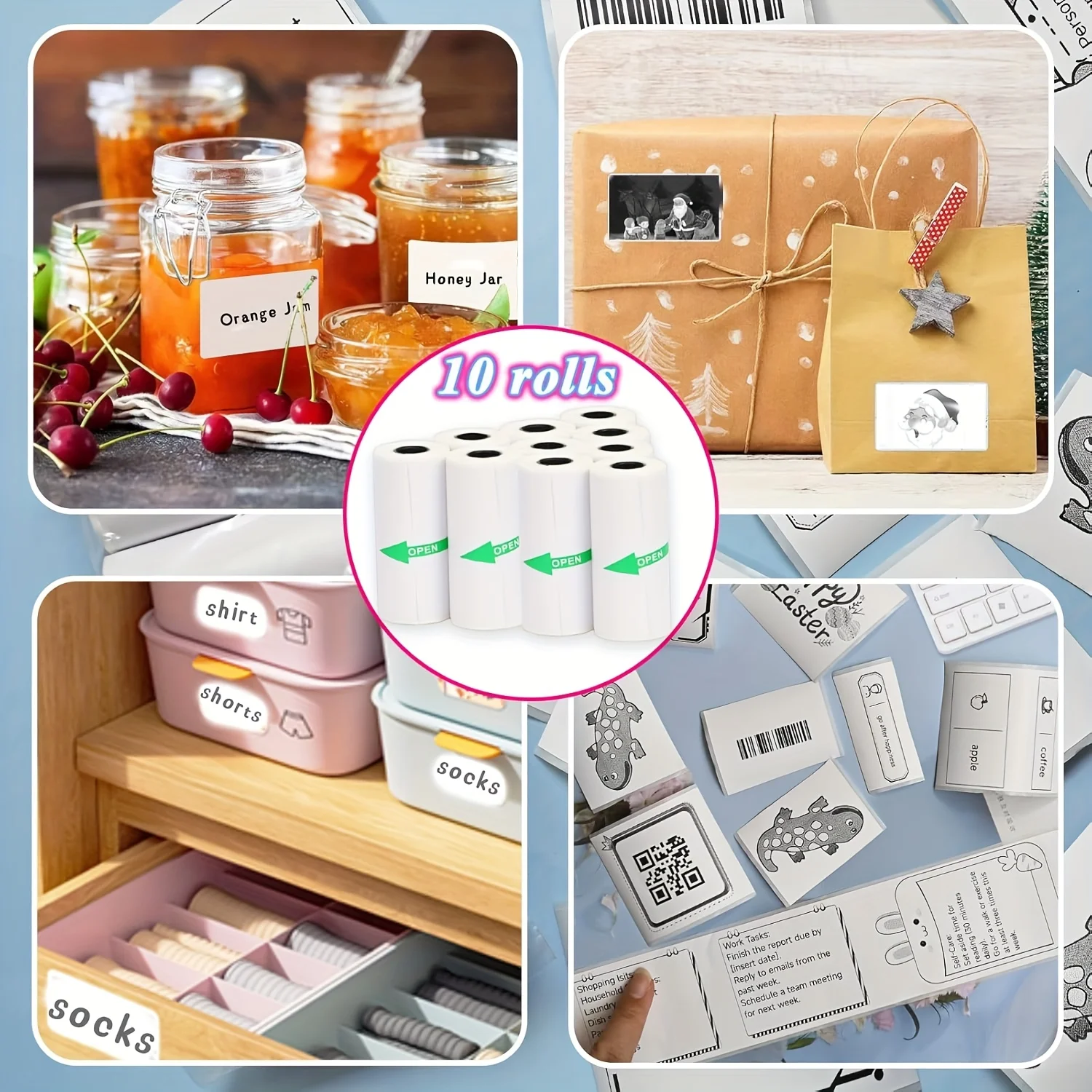 15롤 흰색 감열 스티커 용지 57x25mm C13/C15/C17/C19 미니 프린터 스티커, 메모, 인쇄된 라벨과 호환 가능