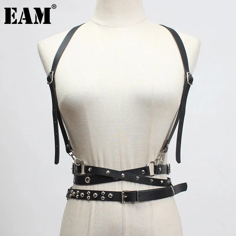 

[EAM] Pu Leather Black Double Buckle Long Strap Belt Personality Women New Fashion Tide All-match Spring Autumn 2024 1DF2097