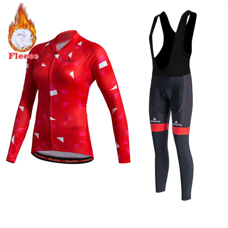 MILOTO-Winter Fleece Cycling Jersey Set for Women, Mountain Bicycle Clothes, Bike Wear, Cycling Clothing, Racing Team,