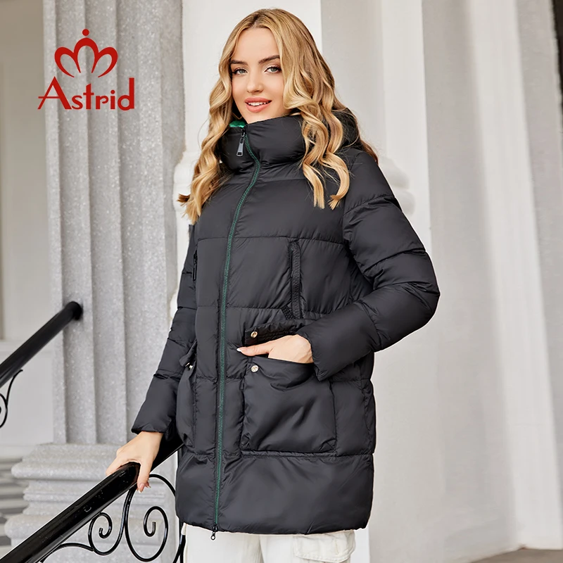 Astrid 2022 Winter Women Outwear Parka Mid-length Coat Hooded Design Warm  Windproof Parka Zipper Loose Ladies Jackets ZR-20223