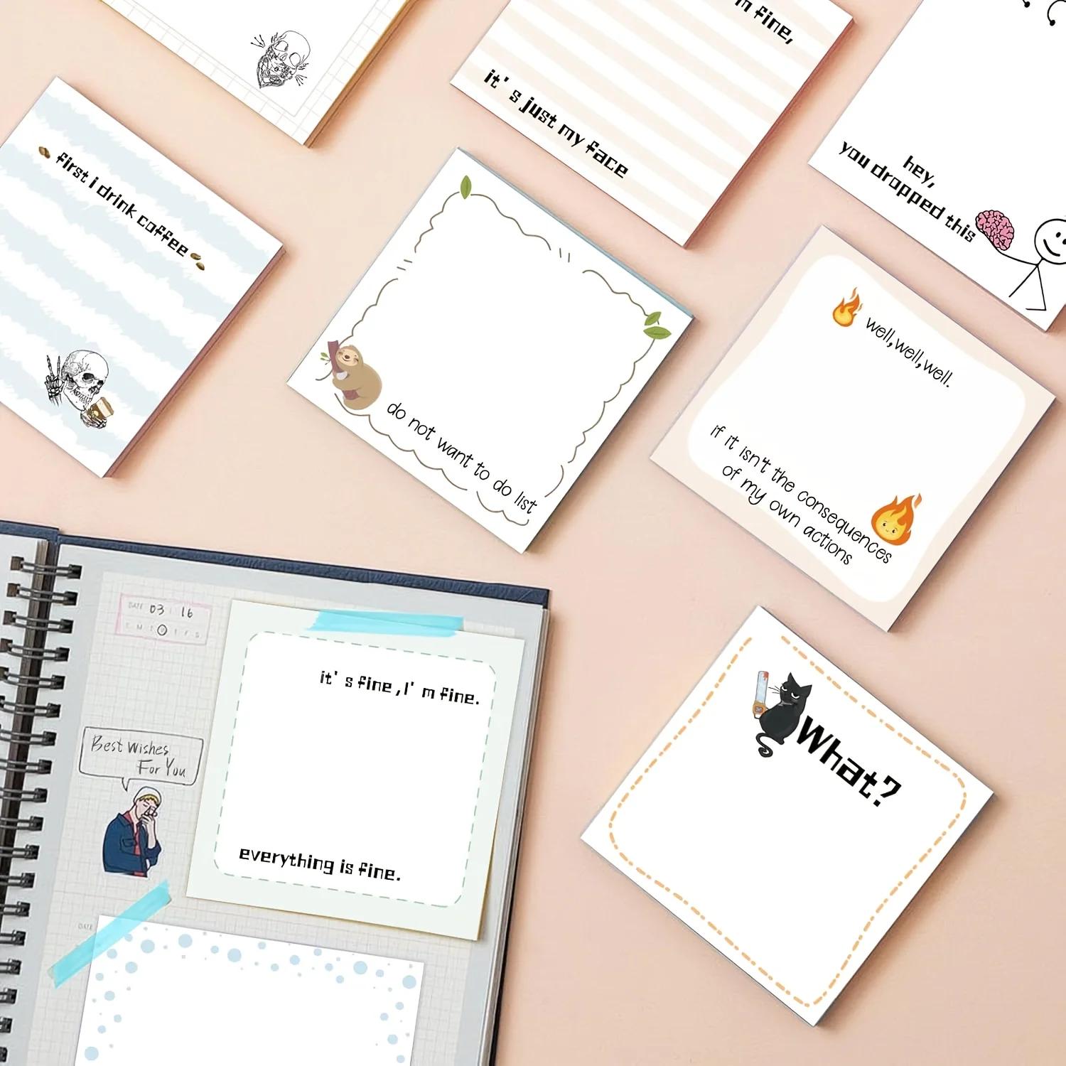 6/12 Pcs Fun Sticky Notes Self-Adhesive  For Use As Fun Memos At Work, School, Or Home 180/360 Sheets Of Humorous Sticky Notes - 6