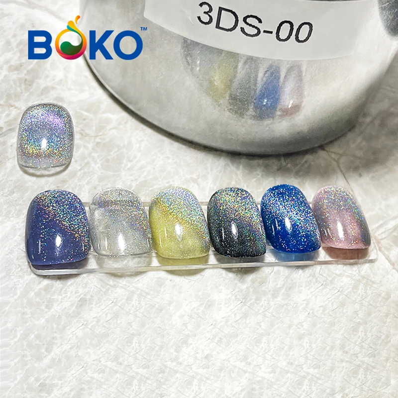 BOKO Hot Selling Rainbow Holographic Gel Nail 9D Laser Cat Eye Effect Polish Magnetic Original Pigments 0.2g/PC