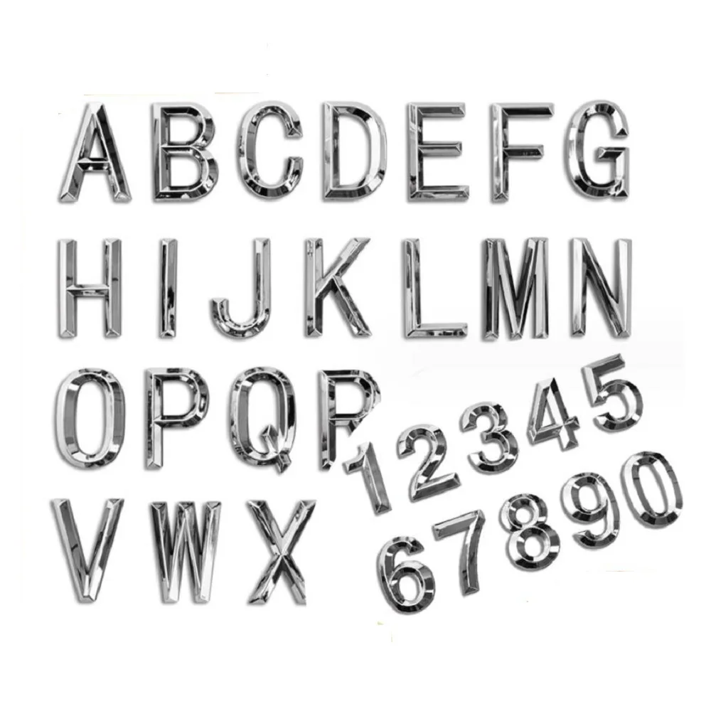 

Chrome Shiny Silver English DIY Big Letters Number Car Emblems Badges House Door Tags Nameplate Price Name Symbols Combine