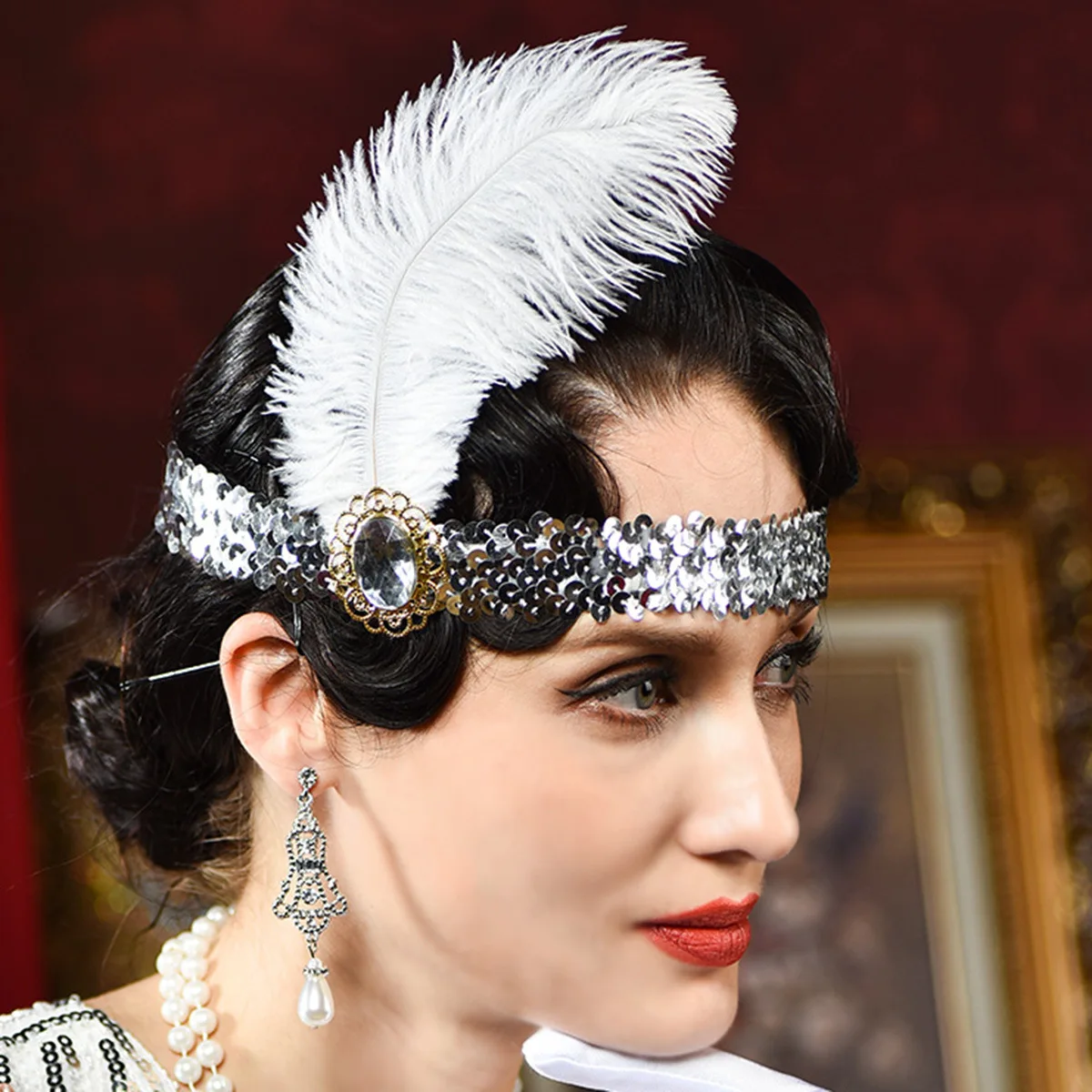 Set De Accesorios Para Disfraz De Los Años 20 - Diadema De Plumas, Guantes, Collar De Perlas - Tema Gran Gatsby