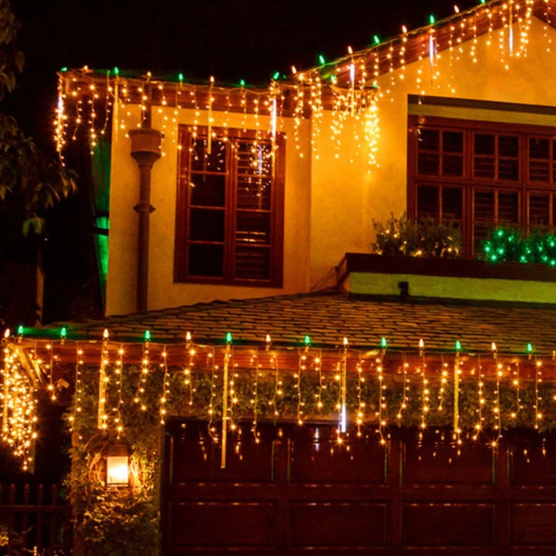 

EU/US Christmas LED Even Height Curtain Icicle String Lights Outdoor Garland Garden Mall Street Eaves Decorative Fairy Lights