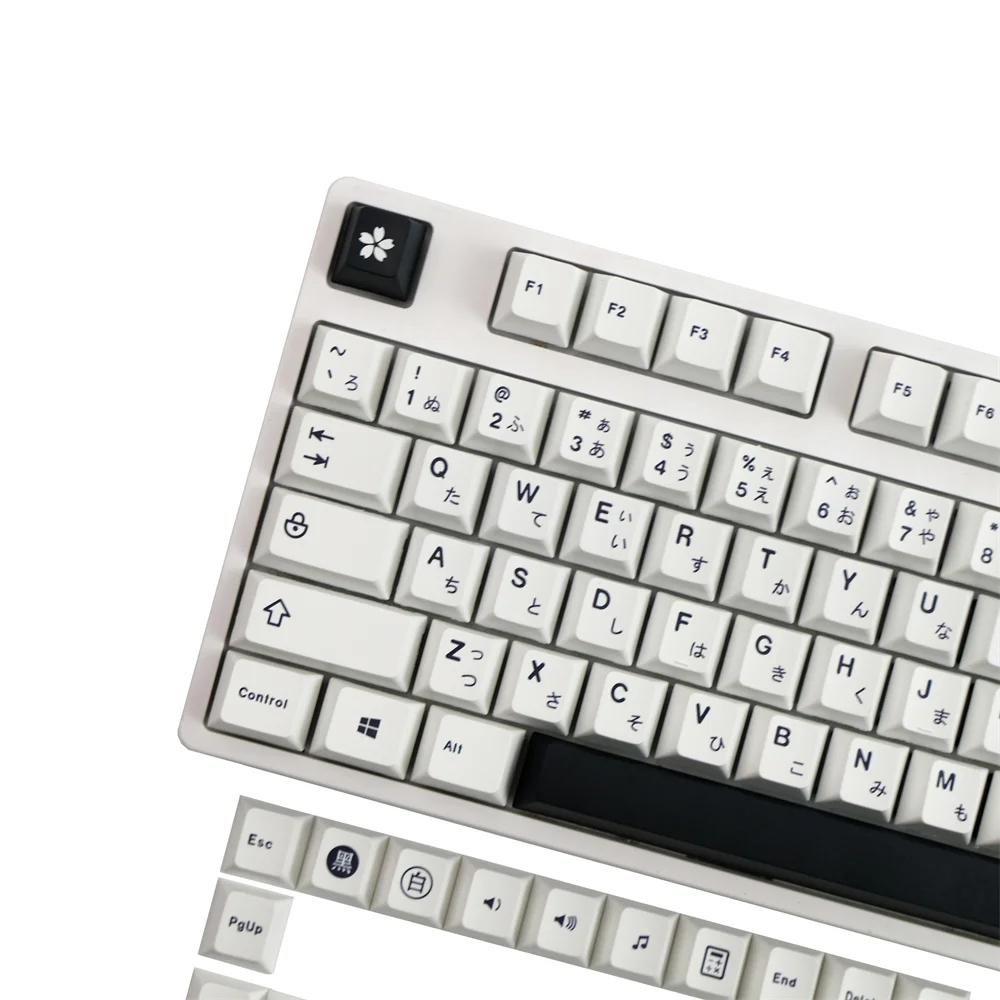 Keycap japonês pbt, preto, branco, perfil cereja,