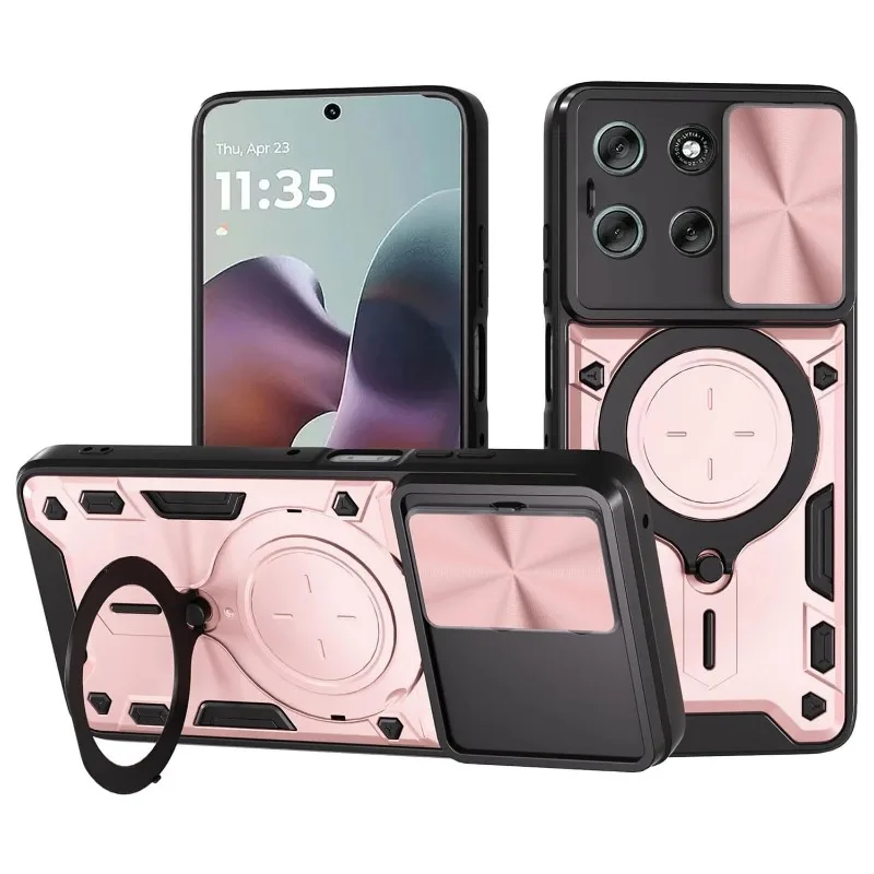 Shockproof Armor Slide Camera Protection Back Cover with Magnetic Ring Holder