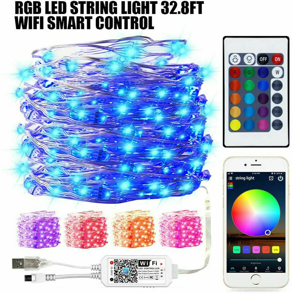 wifi 10m 100 led Fairy String Lights 16 Color Changing Lights USB Indoor Christmas Wedding ia