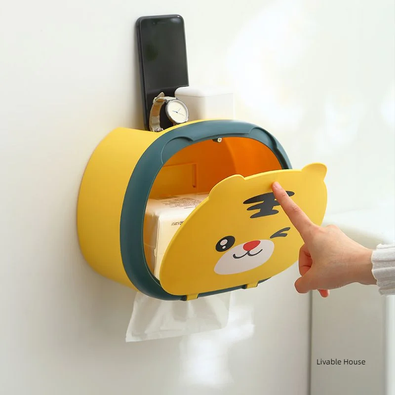 Cartoon facial towel storage box Wall hanging tissue storage box Non punching roll paper tissue paper towel holder paper towel holder toilet paper holder