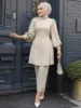 Eid Dubai Plain 2 Piece Abaya Set Tops Pant Modest Muslim Set Abayas for Women Islam Robe Caftan Marocain Femme Musulmane Kaftan