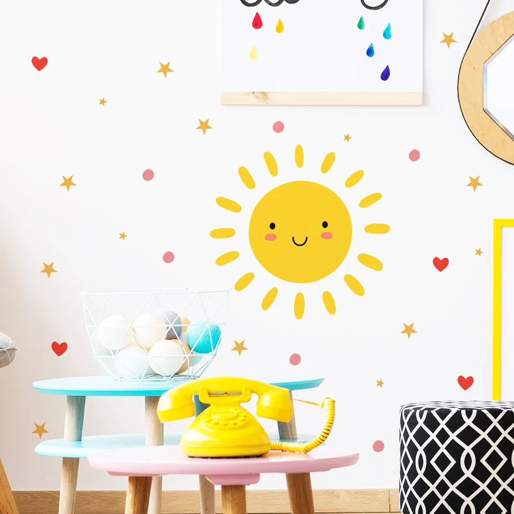 Wall Stickers Smile Sun Cartoon For Kids Room Nursery Kindergarten Removable PVC Decals Eco-Friendly Art Murals