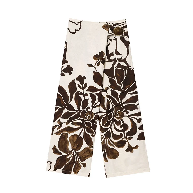 Women 2 Pieces Sets 2025 New Fashion Flower Printed Top Long Pants Set Women's Suit Streetwear Casual Woman Outfits