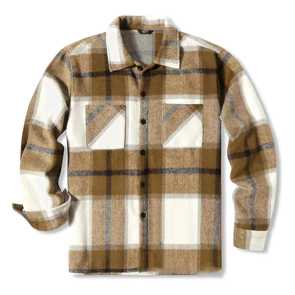 

Plaid Warm Thickened Long Sleeve Lapel Shirts for Men Thick Button Down Coat Tops M 4XL Size Multiple Colors Available