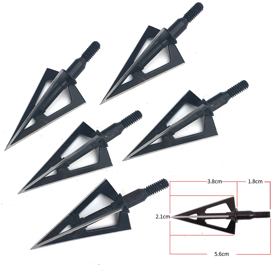 3/6/12/24/60pcs Broadheads Hunting 3 Blades Arrowheads Black Tip Steel