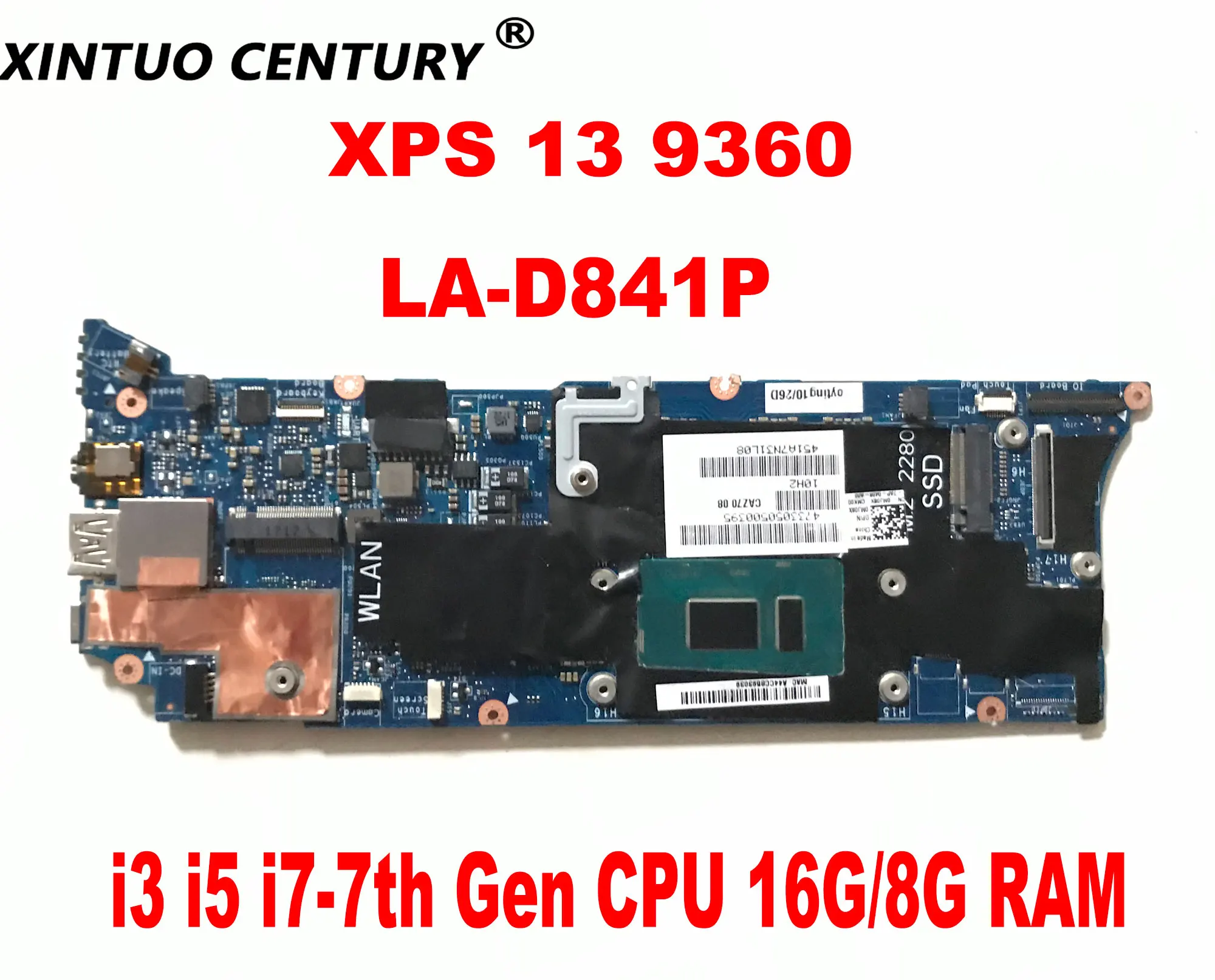 

Материнская плата для ноутбука Dell XPS 13 9360, с i3 i5 LA-D841P Gen CPU 16 ГБ/8 Гб RAM DDR3, протестирована
