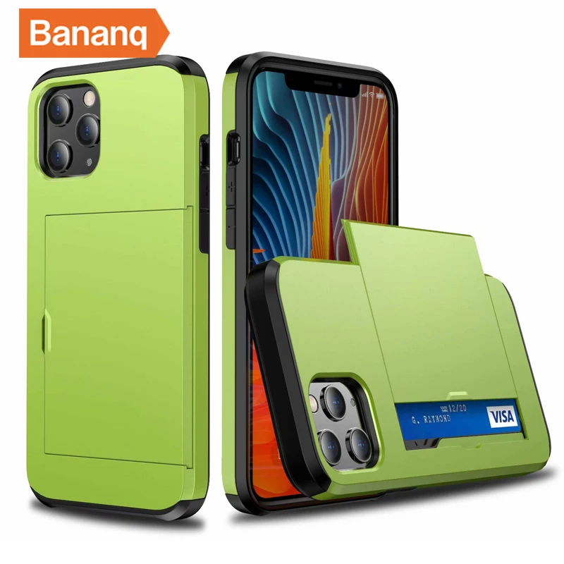 thumbnail image 1 of Bananq Slide Card Slot Phone Case For iPhone 11 12 13 14 15 Pro Max Mini X XS XR 8 7 6 Plus Shockproof Card Bag Cover, 1 of 5