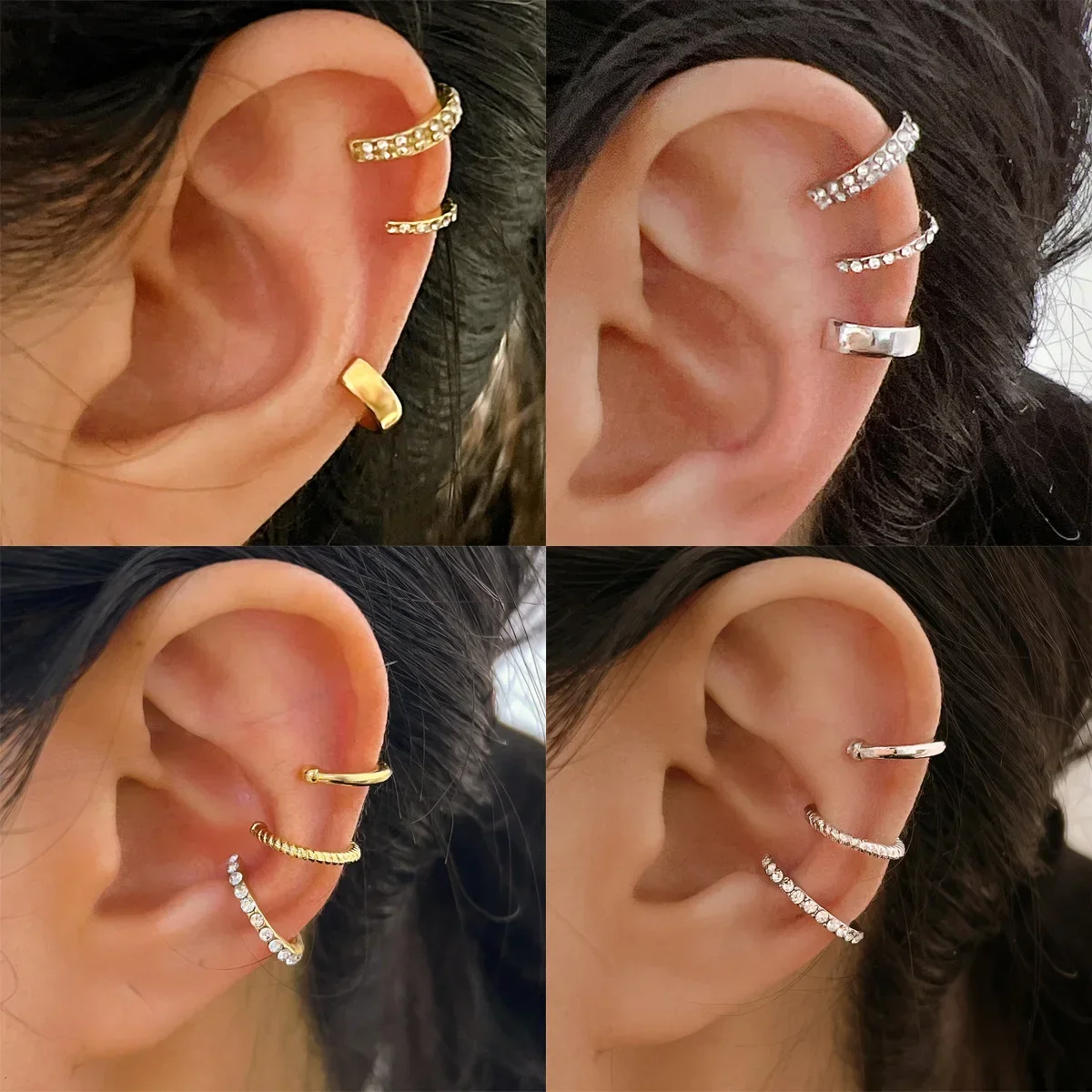 Clip Earrings Fashion Gold Silver Color Leaves Clip Earrings for Women Men Creative Simple C Ear Cuff Non-Piercing Ear Clip Set Trendy Jewelry
