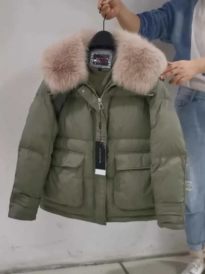 お早めに！希少品 ホワイトダックダウン+本物のキツネ毛皮の襟 スリムフィット 厚い 防寒良品 レディースコート 高 Z9548 S＇新入荷☆ 90%ホワイトダックダウン 本物のキツネ毛皮の襟 防寒