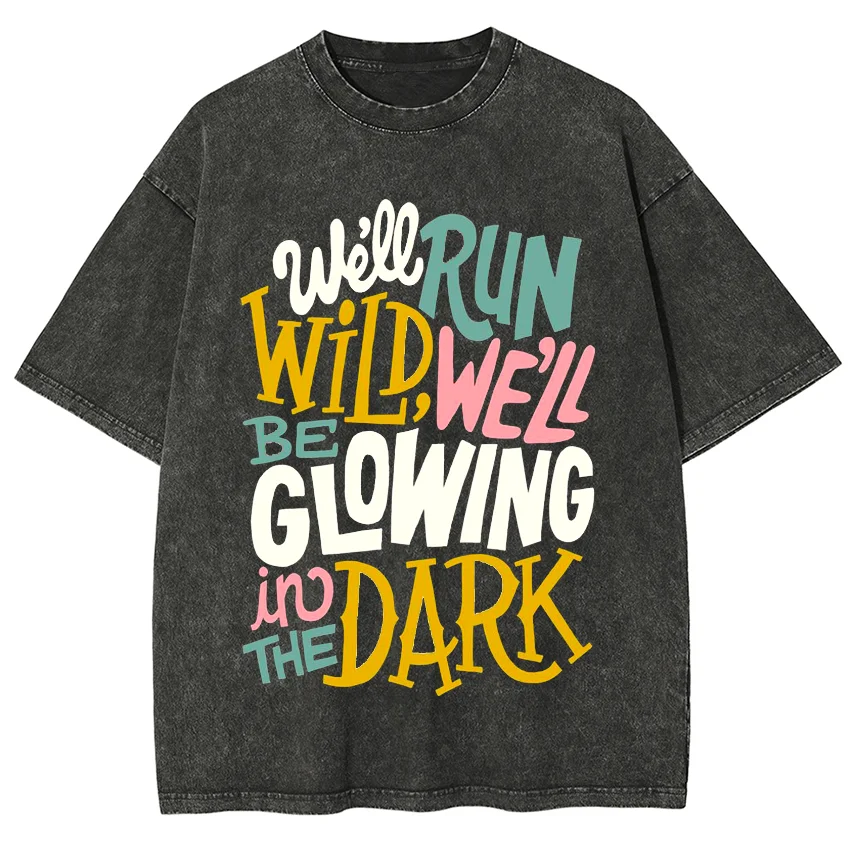 Irregular Hand-Painted Letter Print Women's T-Shirt Unisex Oversized Crew Neck Dropped Shoulders Washed Mid Sleeves Casual Top