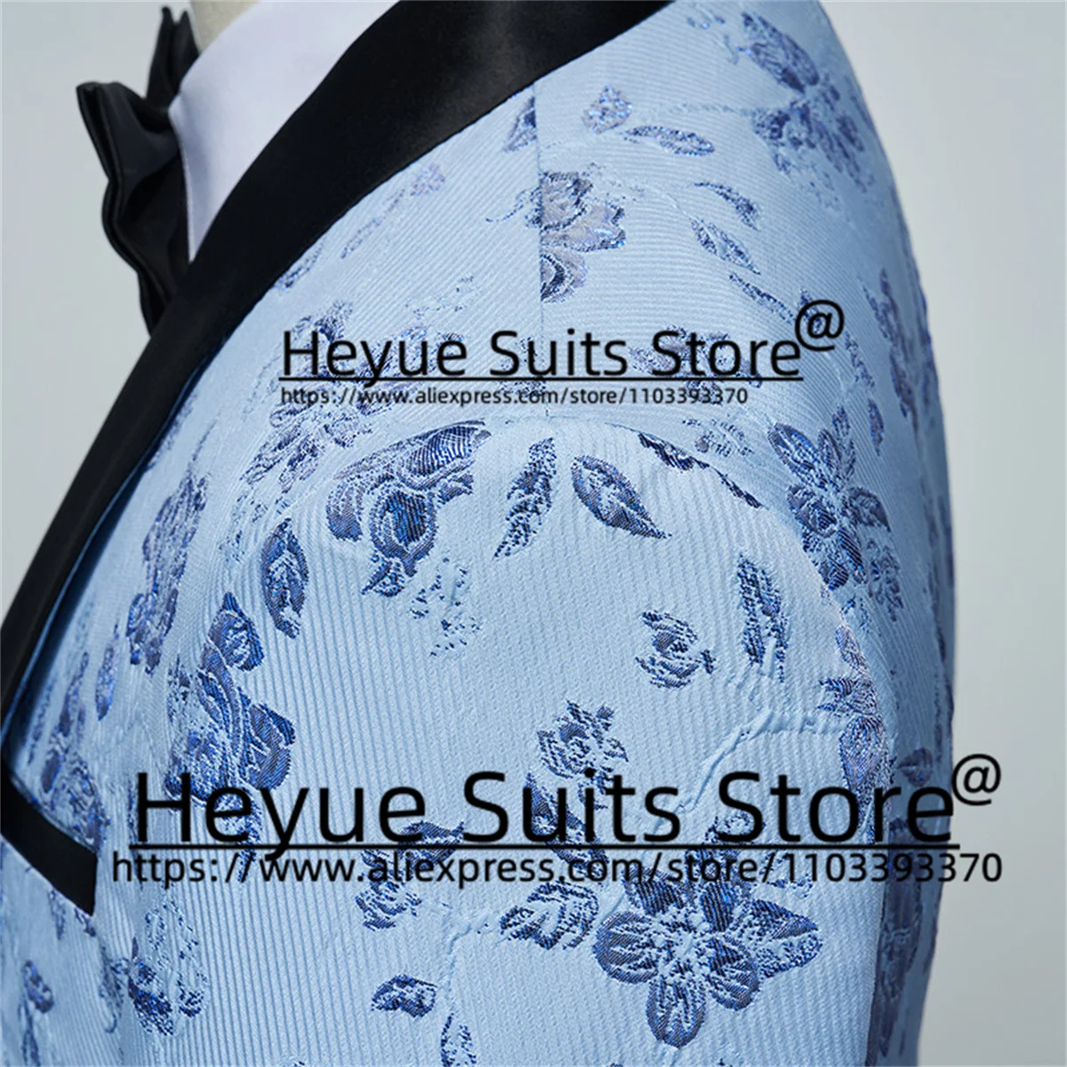Elegant Jacquard Sky Blue Wedding Suits For Men Custome Shawl Lapel Groom Tuxedos 3 Pcs Sets Business Male Blazer Costume Homme