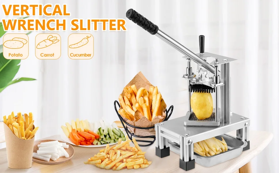 Description Picture 2 of itemCommercial Stainless Steel Potato Chipper, Fruit Vegetable Slicer, French Fries Cutter, 3 Blades, 1/4 ", 1/2", 3/8"
