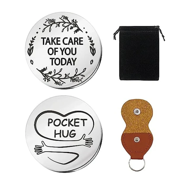 Pocket Hug Token Long Distance Relationship Keepsake Stainless Steel Double  Sided Inspirational Gift with PU Leather Keychain