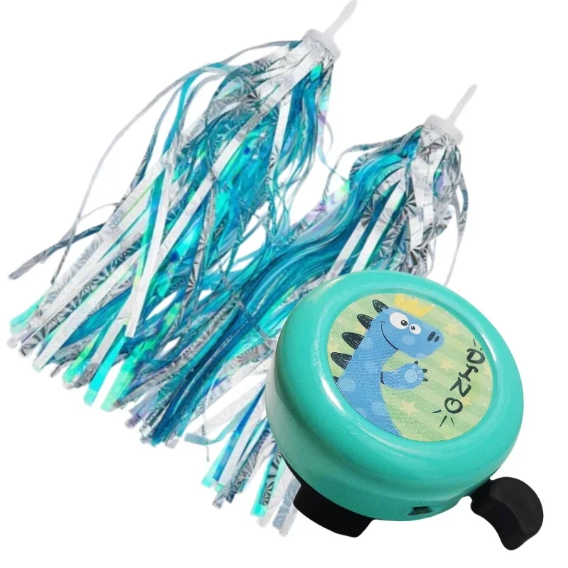 Kids Bicycle Handlebar Scooter Streamers Sparkle Laser Color Tassel Ribbon and Cartoon Bell Bike Accessory