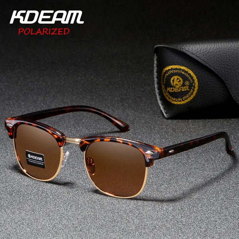 KDEAM Classic Fashion Semi Rimless Polarized Sunglasses Men Women Luxury Brand Design Half Frame Metal Sun Glasses Gafas De Sol