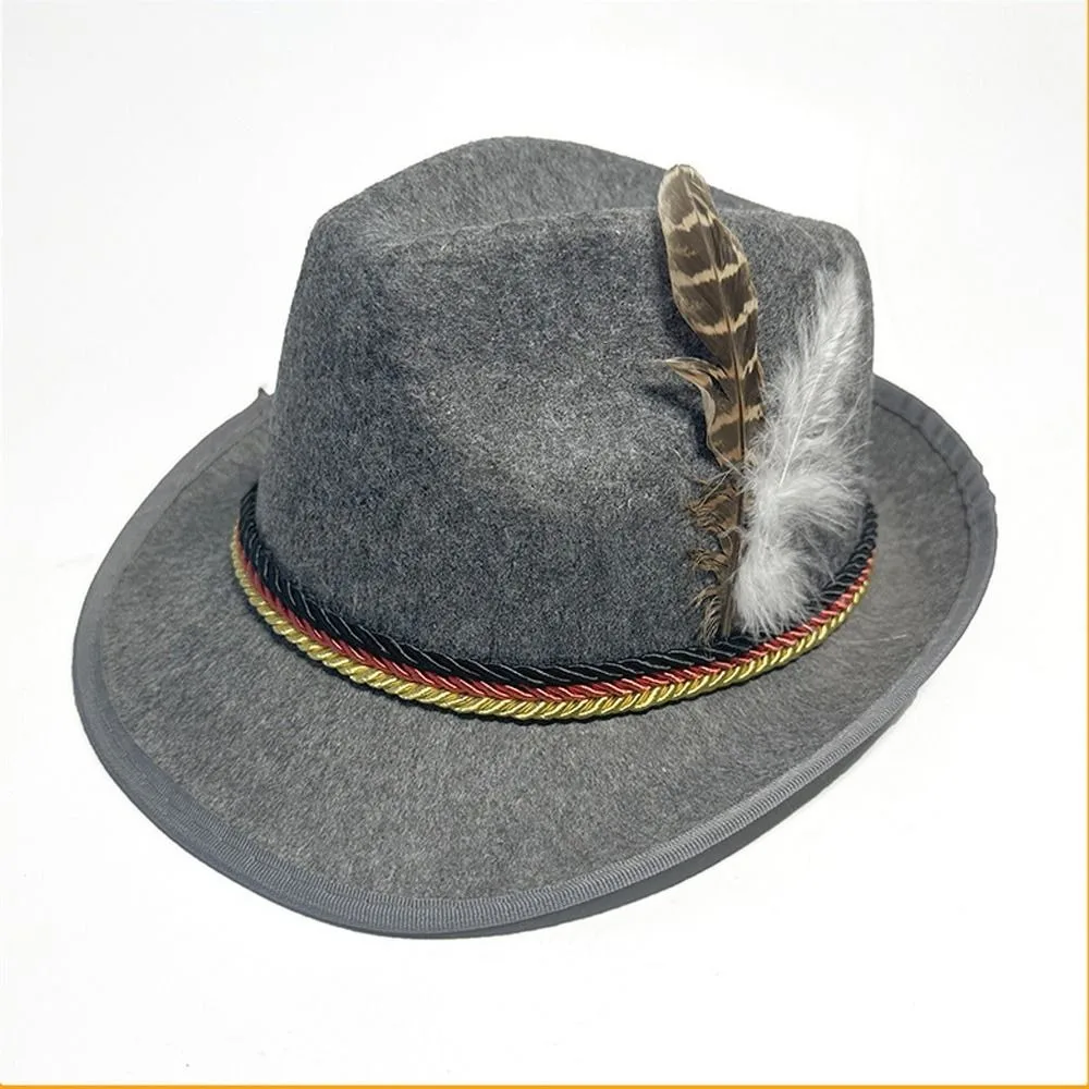 Munich Beer Hats German Oktoberfest Fedora Panama Jazz Feather Felt Hat Halloween Costume Cosplay Cap for Men Woman