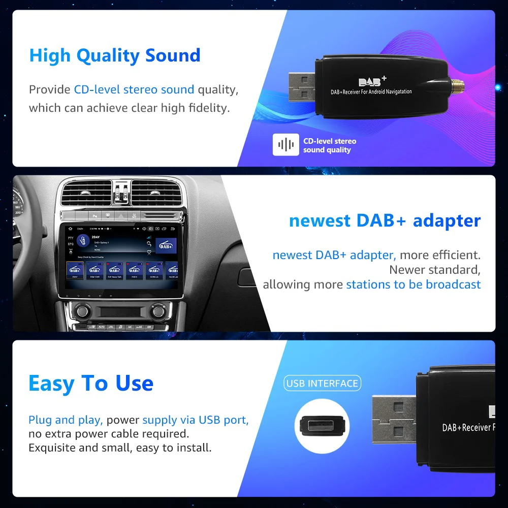 Antenne DAB de voiture USB diffusion numérique DAB + adaptateur récepteur  de boîte Radio pour autoradio Android Applicable pour l'europe australie –  ESSGOO