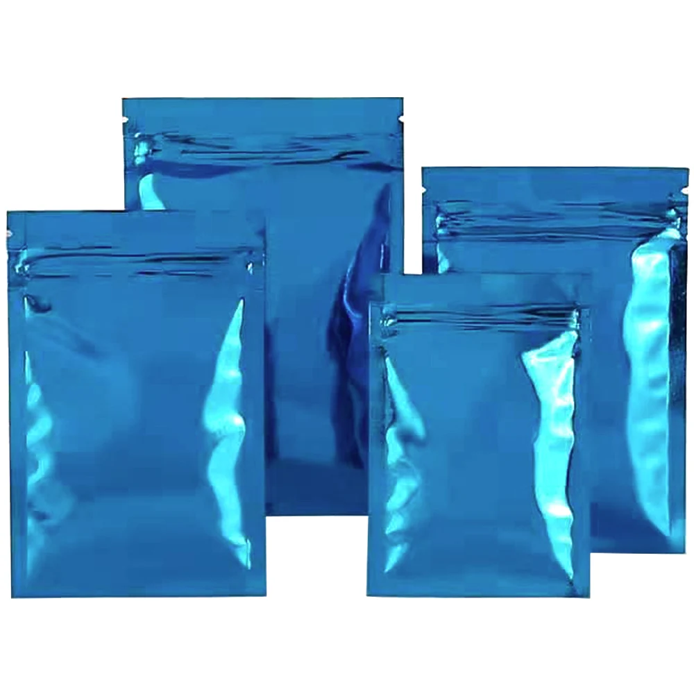 

100Pcs Glossy Blue Aluminum Foil Zip Lock Tear Notch Package Bag Waterproof Food Groceries Storage Pouches