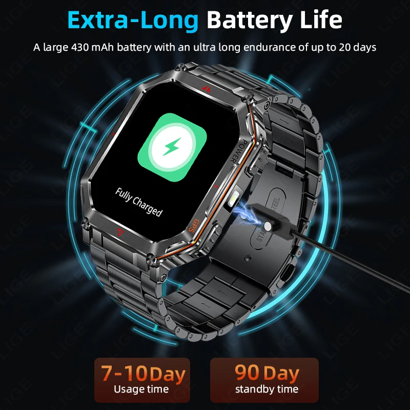 LIGE NEW 2025 GPS Smartwatch 2.01" HD Screen Compass Barometric Altimeter 450mAh Battery BT Voice Calling Smart Watch 107 Sports