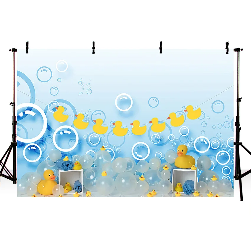 Mehofond Child Birthday Photography Background Little Yellow Duck Toy Bubbles Bathroom Wood Door Decor Baby Shower Backdrop Prop photo backdrop