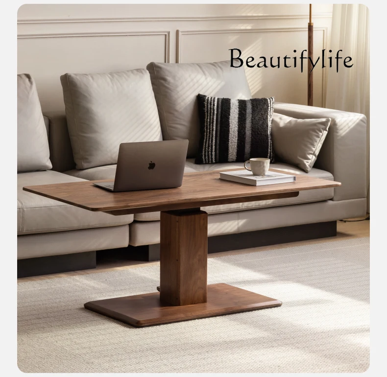 

North American Oak Liftable Meal Table Household Log Simple Tea Table
